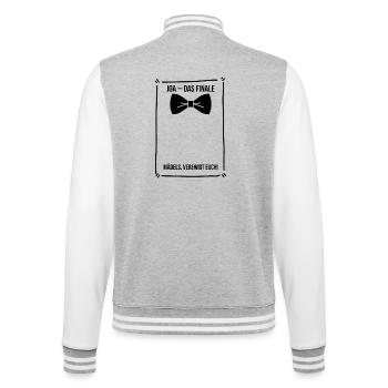 JGA Bräutigam – Mädels Verewigt Euch! - College-Sweatjacke - Grau meliert/Weiß - Hinten - Marisol (170cm)