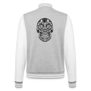 Tête de mort traditionnelle « sugar skull » du Mexique - Veste Teddy - gris chiné / blanc - Dos - Marisol (170cm)