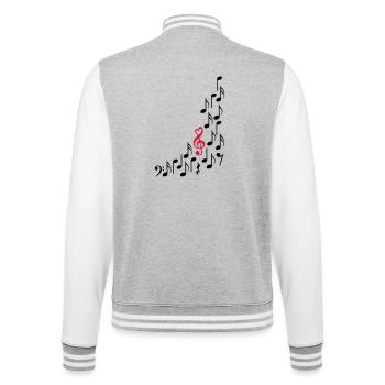 Notenschluessel mit Herz und Noten, bunt - College-Sweatjacke - Grau meliert/Weiß - Hinten - Marisol (170cm)