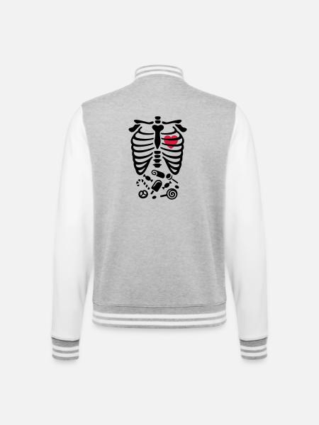 Halloween-Röntgenstrahl-Kostüm Süßigkeiten - College-Sweatjacke - Grau meliert/Weiß