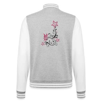 Flowers with filigree floral ornament, butterfly - College Sweat Jacket - heather grey/white - Back - Marisol (170cm)