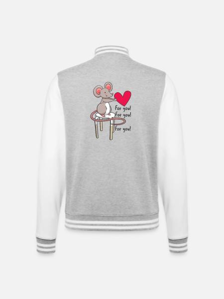 Sweet mouse with heart - College Sweat Jacket - heather grey/white