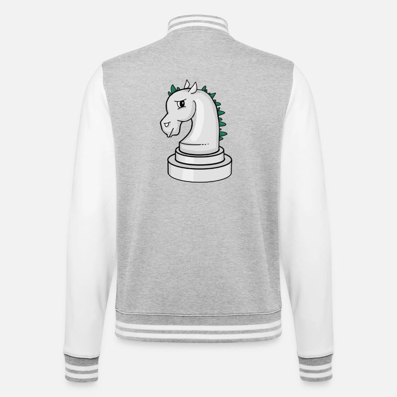 Schachfigur: genervtes Punk-Schachpferd - College-Sweatjacke - Grau meliert/Weiß