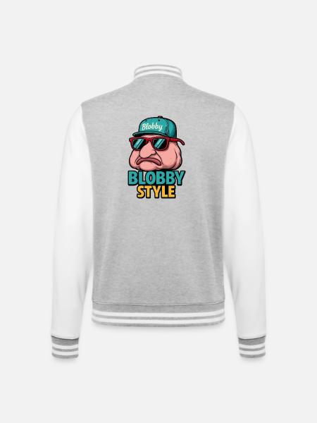 Blobby Style Cartoon Tee - College Sweat Jacket - heather grey/white