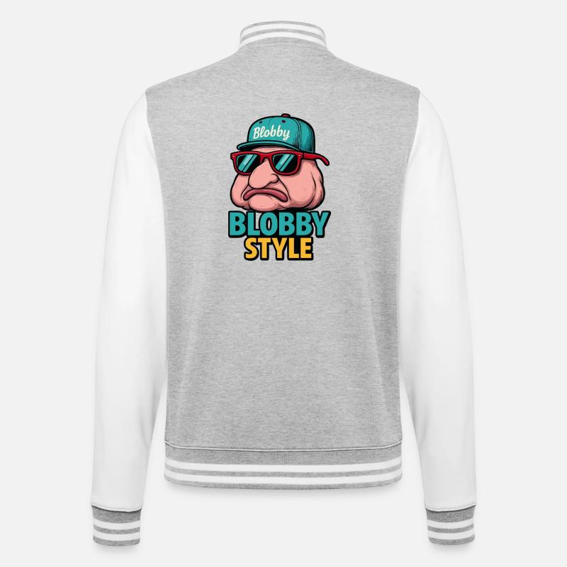 Blobby Style Cartoon Tee - College-Sweatjacke - Grau meliert/Weiß