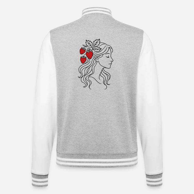 Frau mit Erdbeeren Erdbeermädchen - College-Sweatjacke - Grau meliert/Weiß