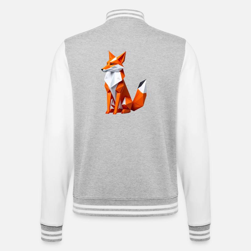 Geometrischer Polygonfuchs - College-Sweatjacke - Grau meliert/Weiß