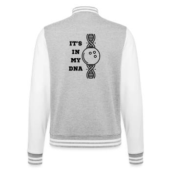 Bowling - Das ist in meiner DNA. Lustiges Design zum Bowling - College-Sweatjacke - Grau meliert/Weiß - Hinten - Marisol (170cm)