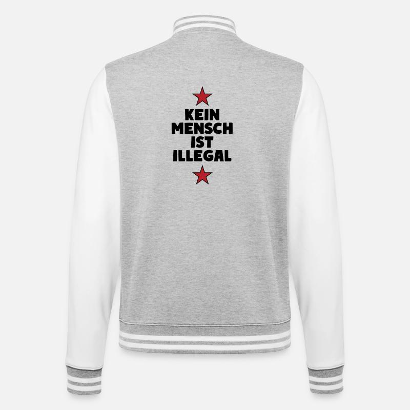 No One Is Illegal - Migration - Illegality - College Sweat Jacket - heather grey/white