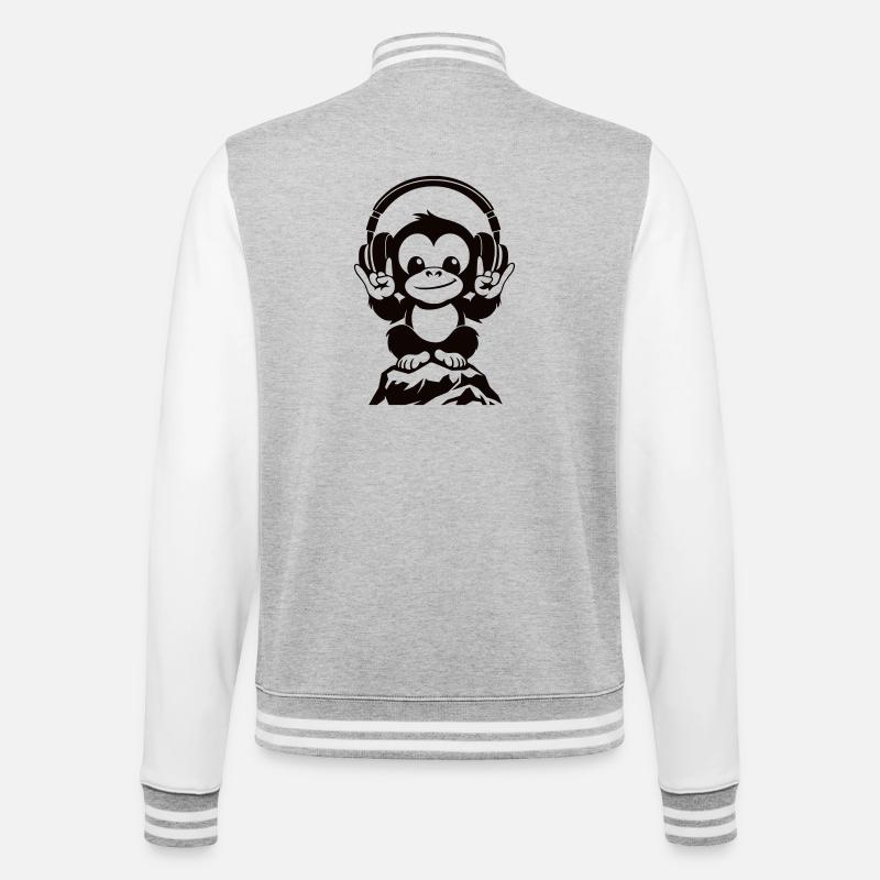 DJ Affe – Kopfhörer & Rockhandzeichen - College-Sweatjacke - Grau meliert/Weiß