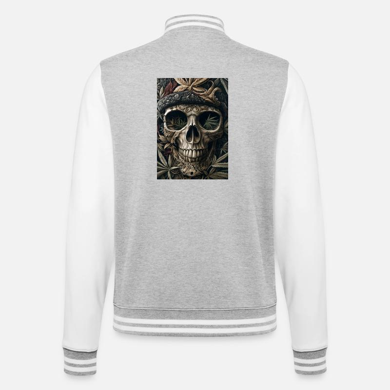 Schädel mit Hanfblattkranz - College-Sweatjacke - Grau meliert/Weiß