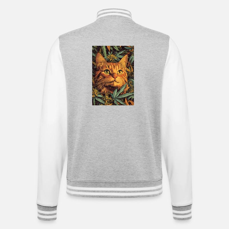 Katzengesicht im Hanfwald - College-Sweatjacke - Grau meliert/Weiß