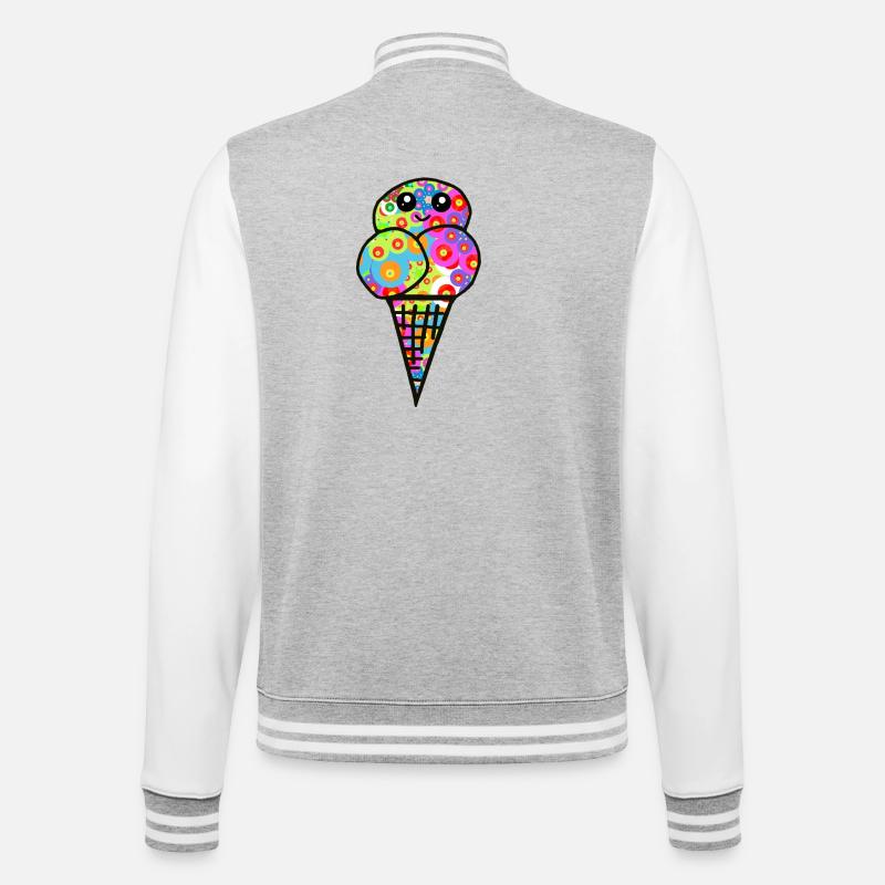 Buntes Blüten-Eisdesign Eiscreme Retro 60er - College Sweat Jacket - heather grey/white