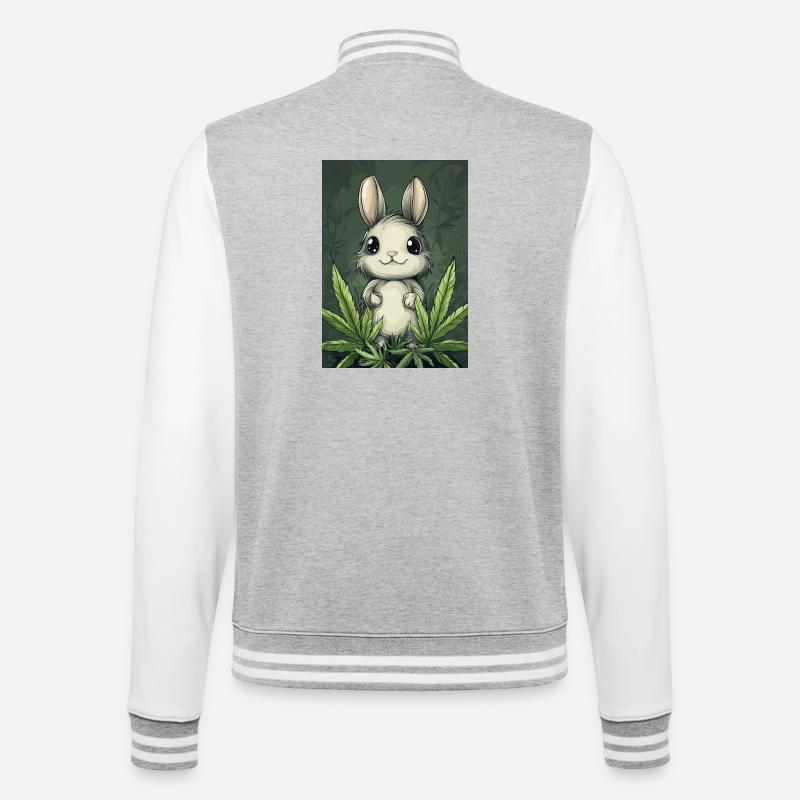 Small fluffy bunny under leaves - College Sweat Jacket - heather grey/white