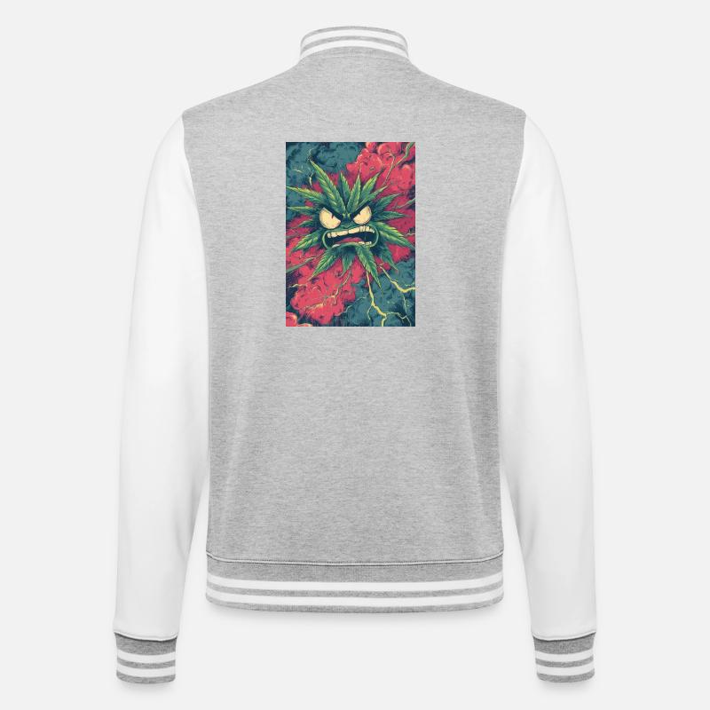 Wütendes Hanfblatt-Chaos - College-Sweatjacke - Grau meliert/Weiß
