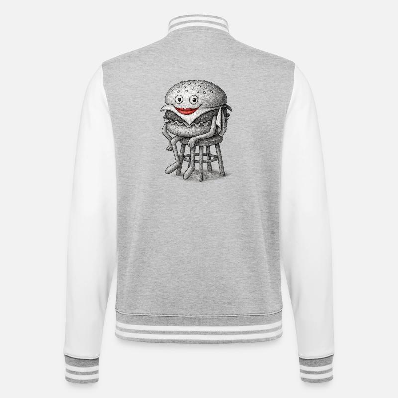 Whimsical Hamburger  - College Sweat Jacket - heather grey/white
