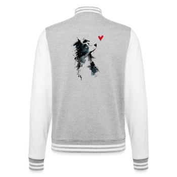 Cadeau de chien en forme d’aquarelle Border Collie - Veste Teddy - gris chiné / blanc - Dos - Marisol (170cm)