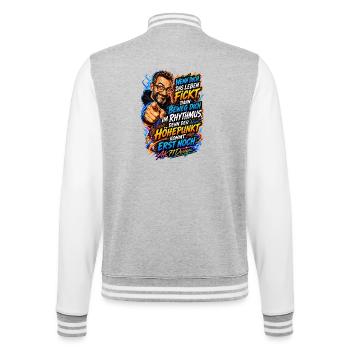 Lebensrhythmus – Höhepunkt kommt - College-Sweatjacke - Grau meliert/Weiß - Hinten - Marisol (170cm)