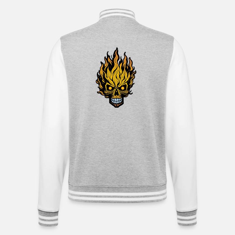 Flammender Schädel - College-Sweatjacke - Grau meliert/Weiß