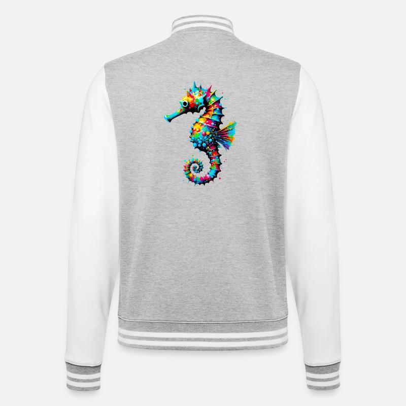 Seepferdchen - College-Sweatjacke - Grau meliert/Weiß
