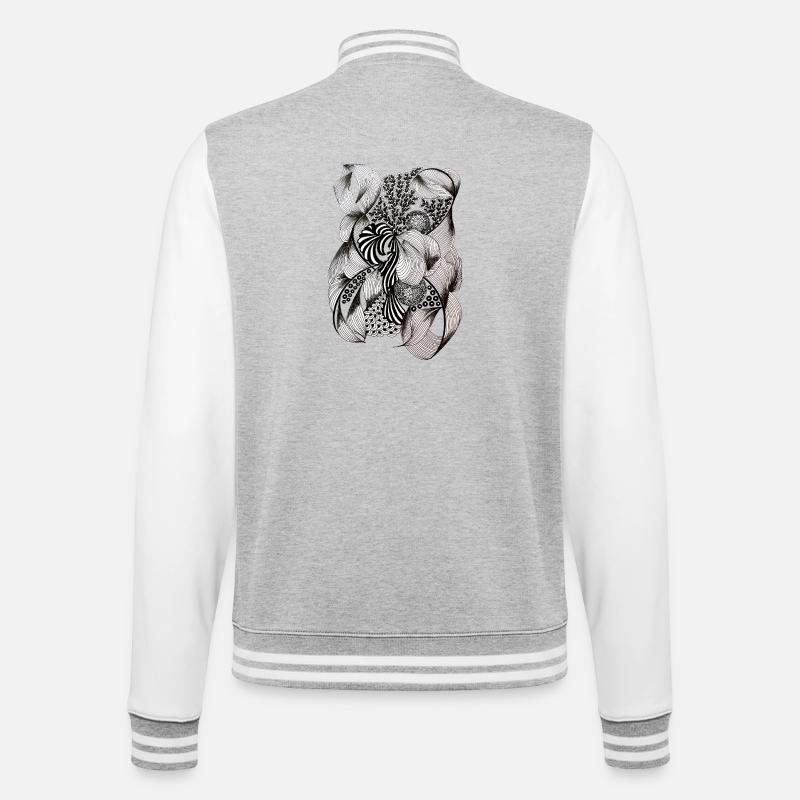 Tourbillons de fleurs noires et blanches - Veste Teddy - gris chiné / blanc