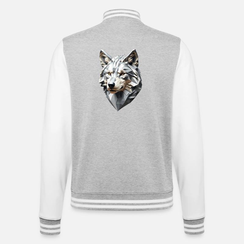 Wolf Head LowPoly Geometric - Veste Teddy - gris chiné / blanc