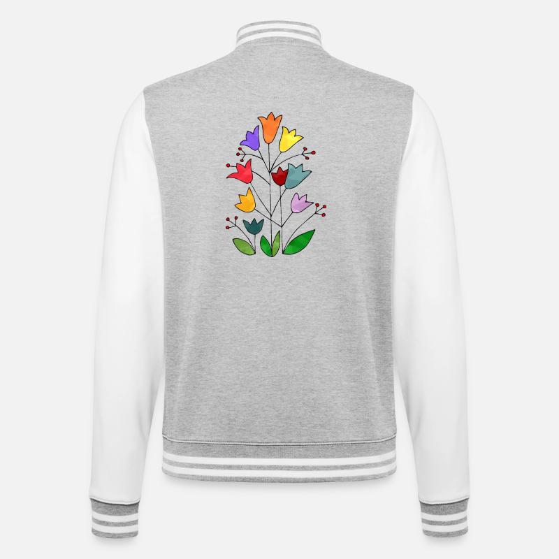 Blumen - College-Sweatjacke - Grau meliert/Weiß