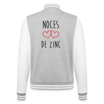 Zinkhochzeit 76 Jahre - College-Sweatjacke - Grau meliert/Weiß - Hinten - Marisol (170cm)