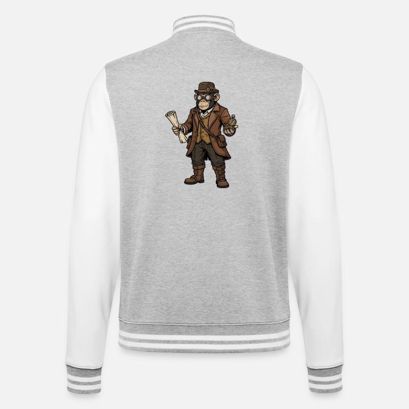 Monkey Explorer Steampunk Retro Adventure - College Sweat Jacket - heather grey/white