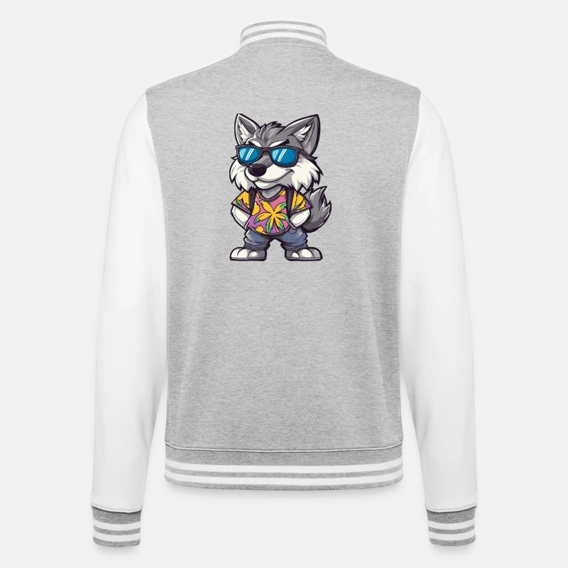Wolf Comic Vacation - College Sweat Jacket - heather grey/white