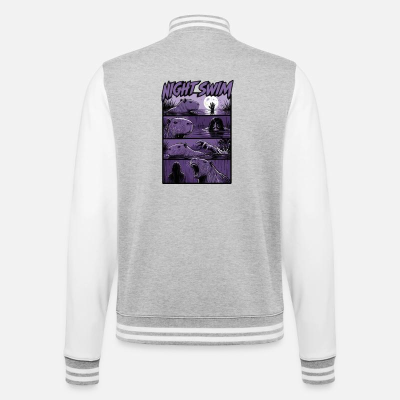Dark Swamp Capybara Horror - College Sweat Jacket - heather grey/white