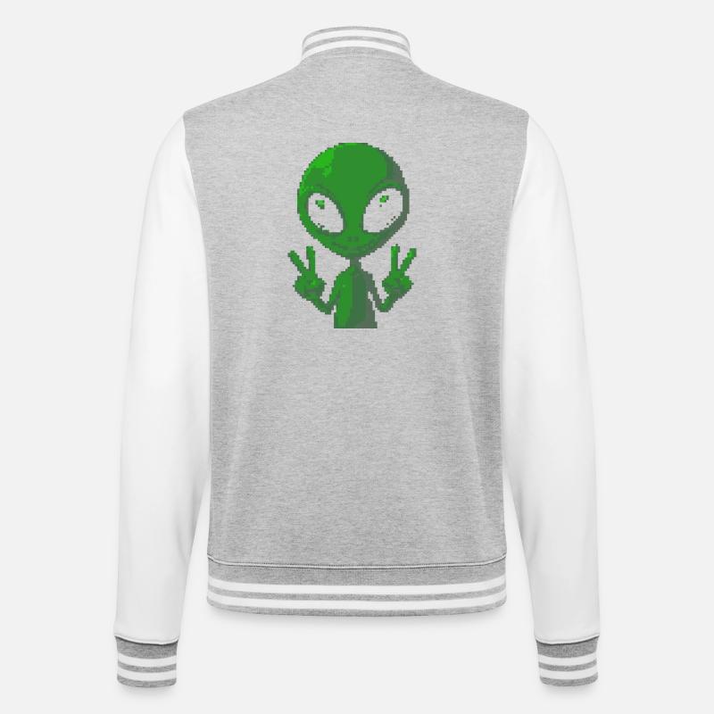 Pixel Alien Peace Sign - College Sweat Jacket - heather grey/white