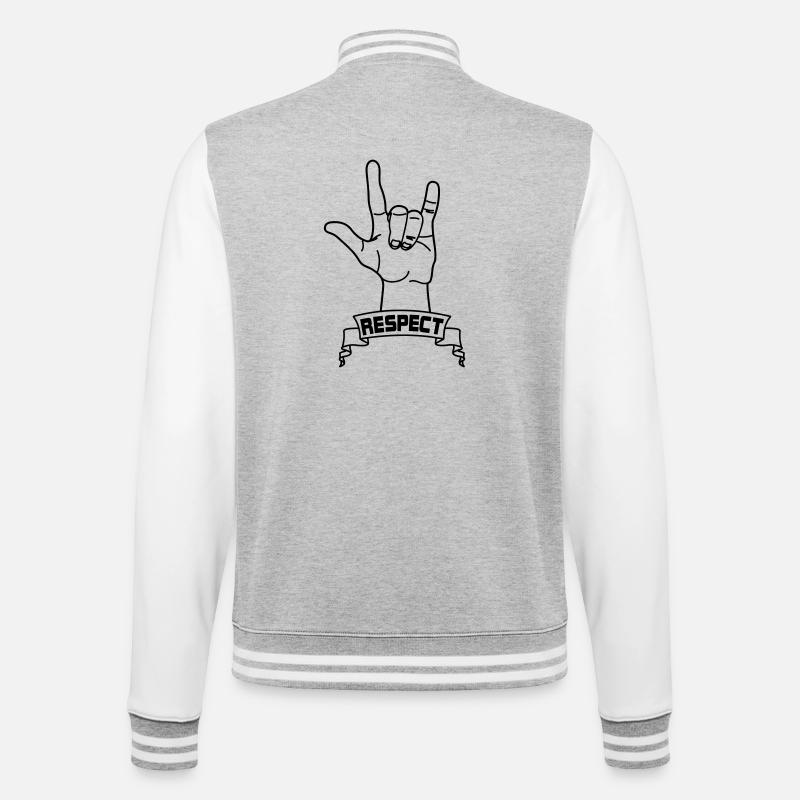 Hand gesture respect with text RESPECT - College Sweat Jacket - heather grey/white