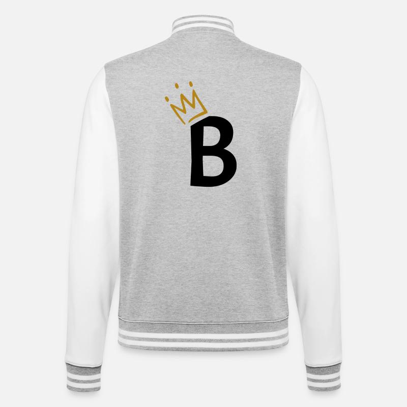 Buchstabe B - Anfangsbuchstabe B - College-Sweatjacke - Grau meliert/Weiß