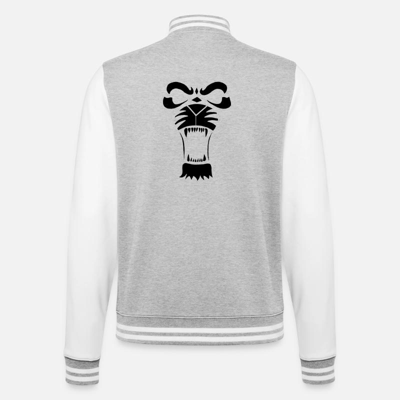 Raublöwe oder Tiger (Schwarz) - College-Sweatjacke - Grau meliert/Weiß