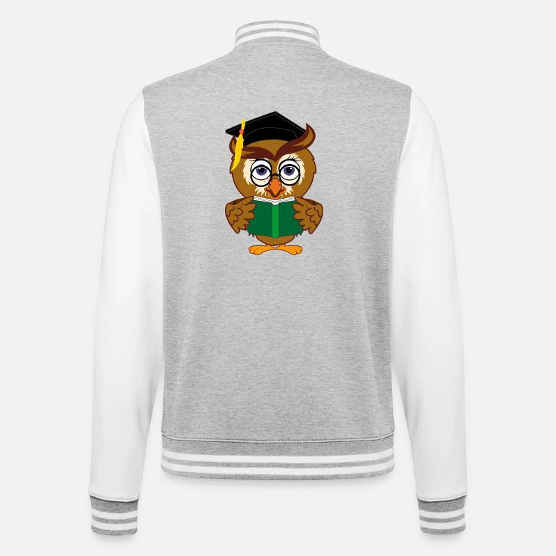 Leseeule mit Smart Book - College-Sweatjacke - Grau meliert/Weiß