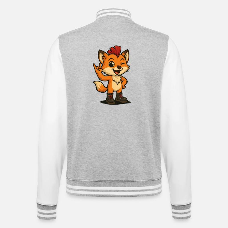 Fuchs mit Punk-Power - College-Sweatjacke - Grau meliert/Weiß