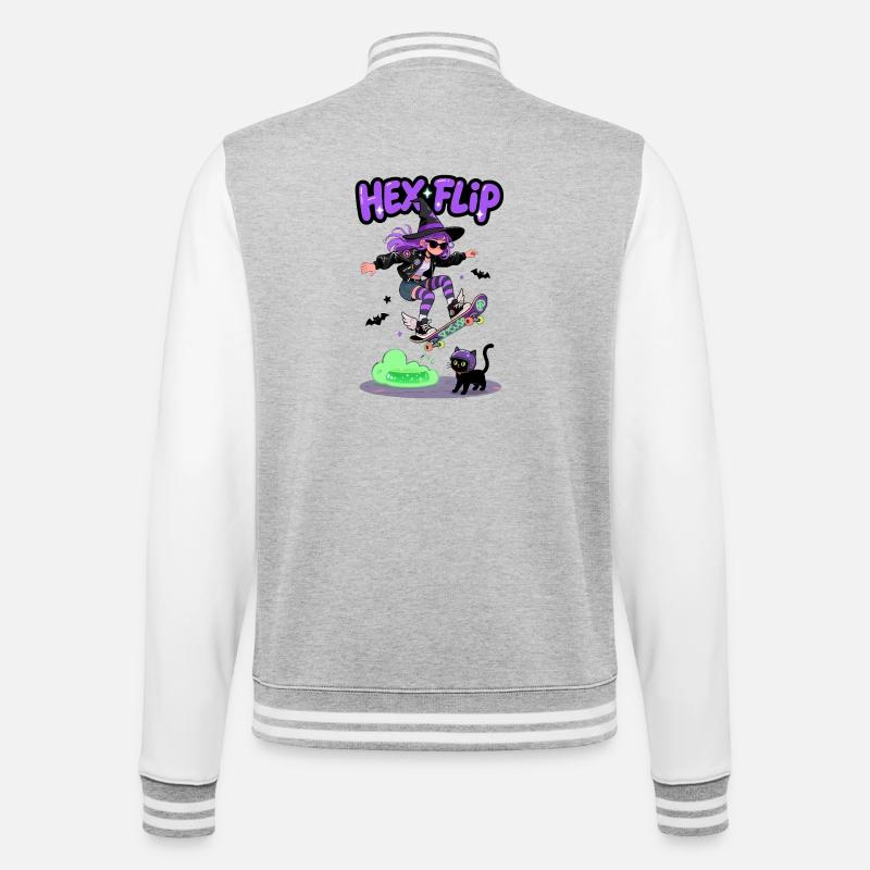 Hex Flip Witch Skateboard Design - College-Sweatjacke - Grau meliert/Weiß
