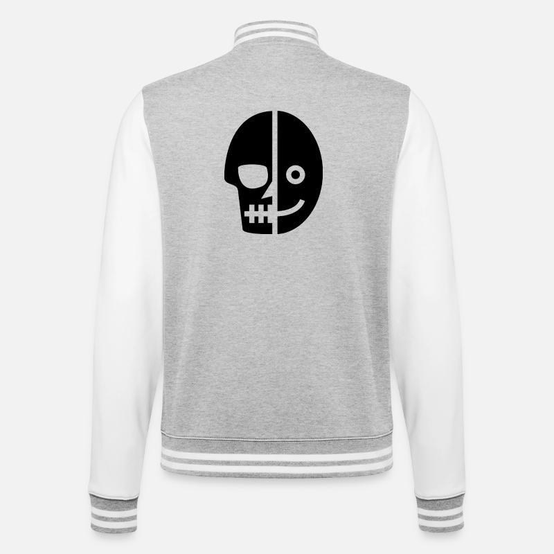 Lächelnder Schädel des Todes - College-Sweatjacke - Grau meliert/Weiß