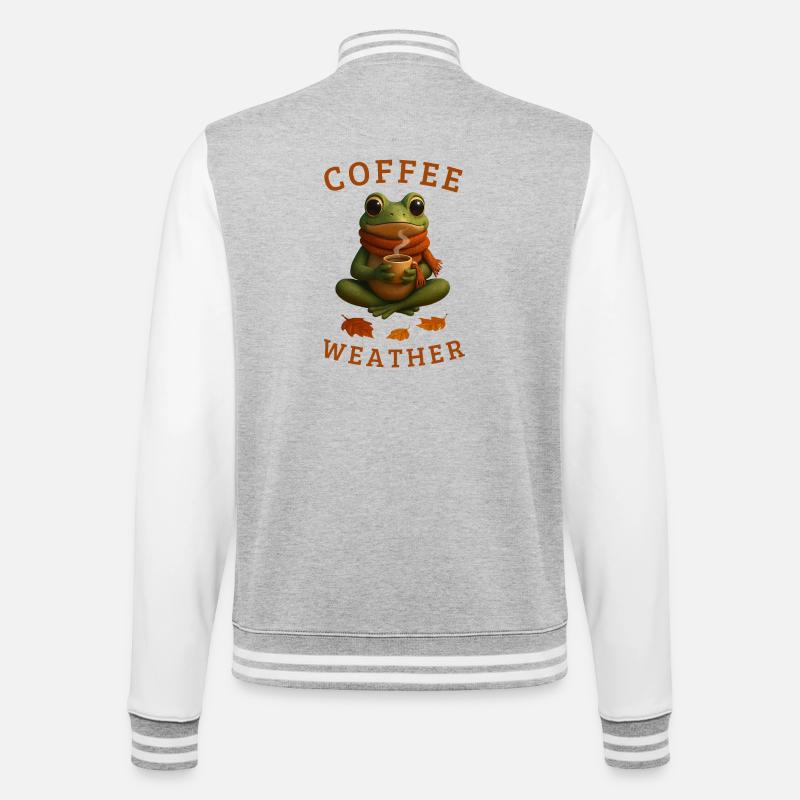 Herbstfrosch Frosch mit Kaffee Herbst Geschenkidee - College-Sweatjacke - Grau meliert/Weiß