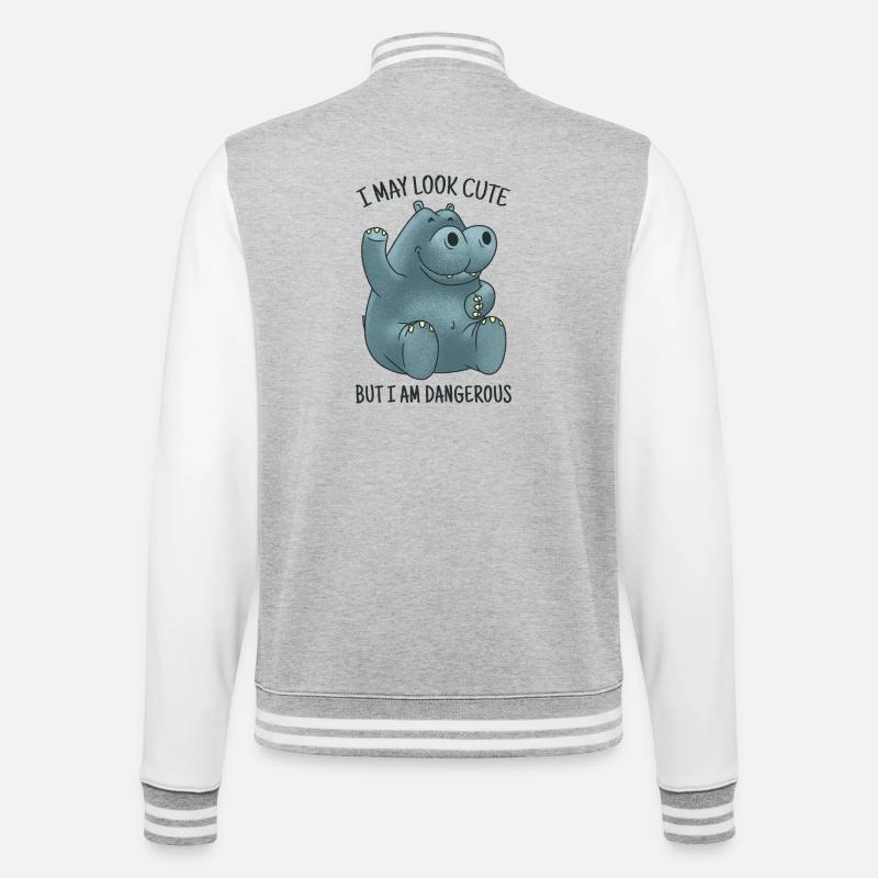 Friedlicher Nilpferd kann gefährlich werden  - College-Sweatjacke - Grau meliert/Weiß
