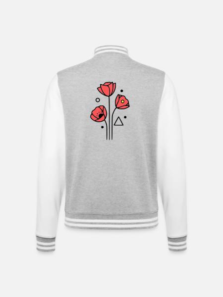 Poppy-Poppies-Minimalist-Line-Art-4 - College Sweat Jacket - heather grey/white