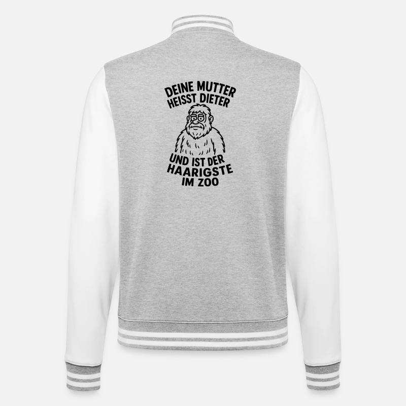 deine mudda dieter haarig - College-Sweatjacke - Grau meliert/Weiß