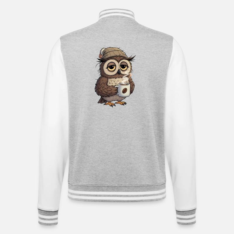 Verschlafene Eule Mit Kaffeetasse Cartoon - College-Sweatjacke - Grau meliert/Weiß