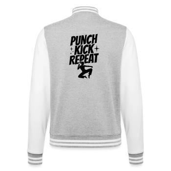 Silhouette de kickboxeur - Coup de poing, coup de pied, répétition - Veste Teddy - gris chiné / blanc - Dos - Marisol (170cm)