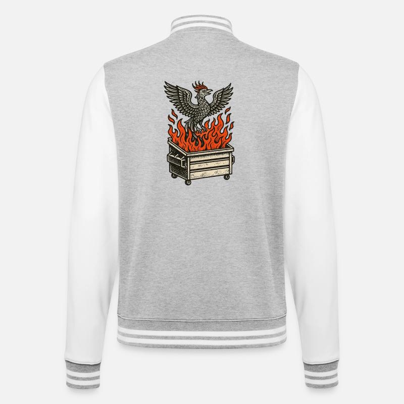 Phoenix Rising From Fire Dumpster - College Sweat Jacket - heather grey/white