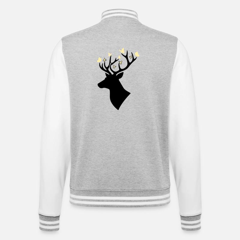 Deer Head Butterfly Yellow - College Sweat Jacket - heather grey/white