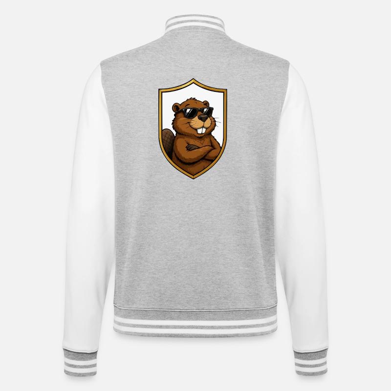 Cool Beaver in Shield Emblem - College Sweat Jacket - heather grey/white