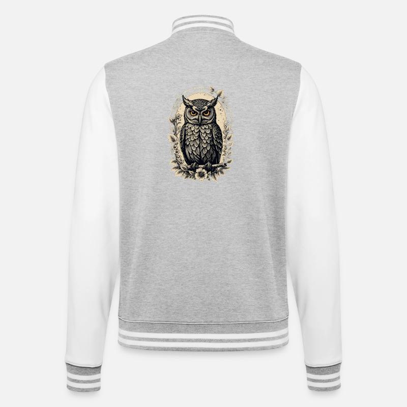 Eule im Vintagestyle - College-Sweatjacke - Grau meliert/Weiß
