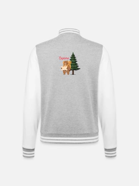 Entdecken Sie Camping Shirt – Bär im Wald - College-Sweatjacke - Grau meliert/Weiß
